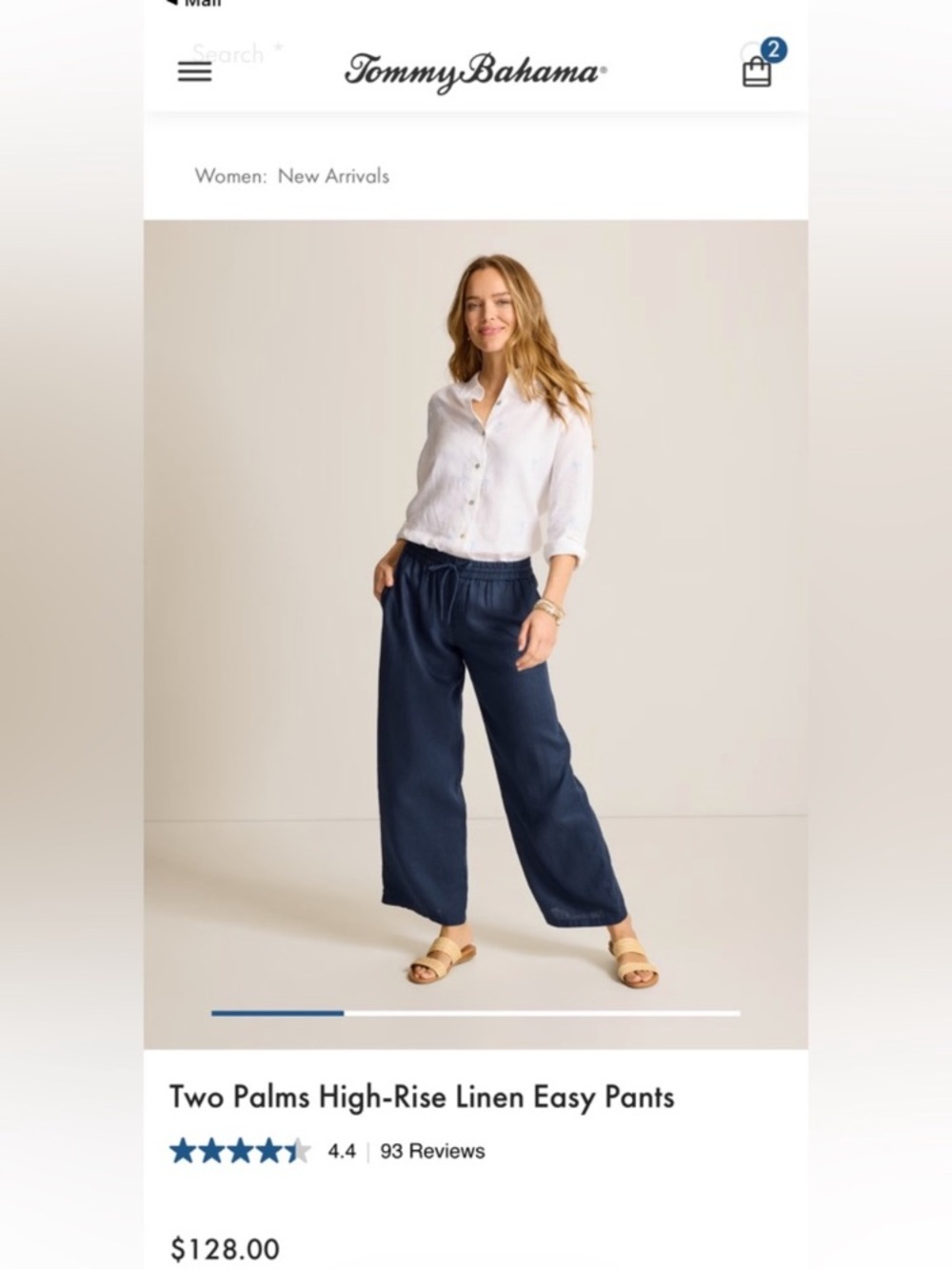 Tommy Bahama Women's Two Palms High-Rise Linen Easy Pants Navy Blue Size S - Picture 2 of 8